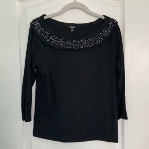 Women’s Size M Rafaella 3/4 Length Sleeve Dressy Black Top